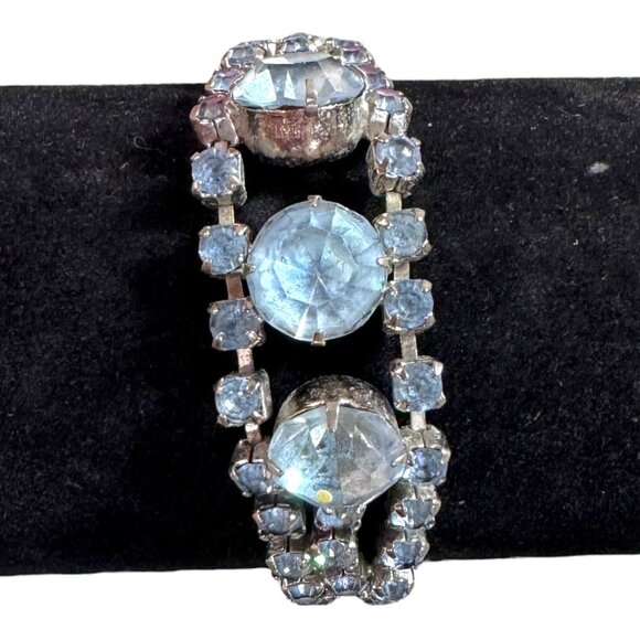 Vintage Juliana  Silver Tone Blue Glass Rhinestone Bracelet  7" Elegant Art Deco - Picture 1 of 8